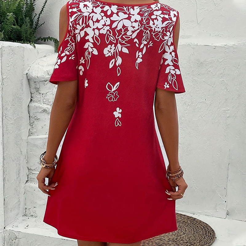 🌼【S-2XL】Μίντι φόρεμα με φλοράλ τύπωμα και μανίκια με κοψίματα-SI