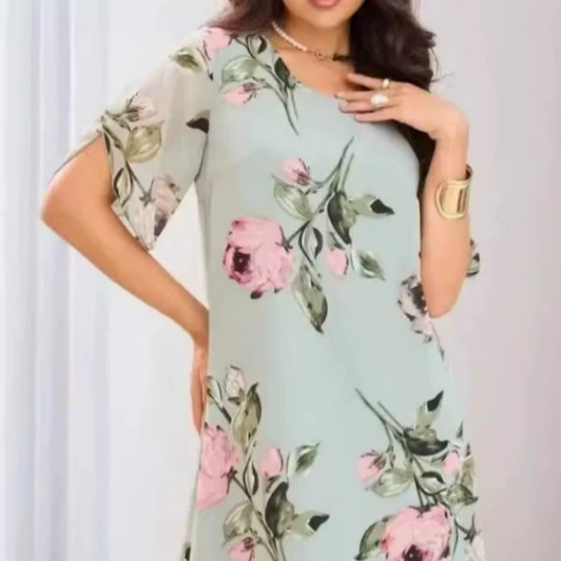 Ženska obleka s cvetličnim potiskom-SI