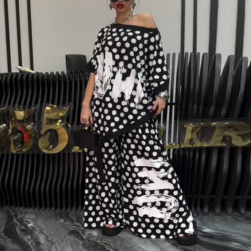 Dviejų dalių komplektas: didelis viršutinis drabužis ir plačios kelnės moterims-LT