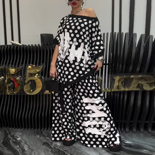 Dviejų dalių komplektas: didelis viršutinis drabužis ir plačios kelnės moterims-LT