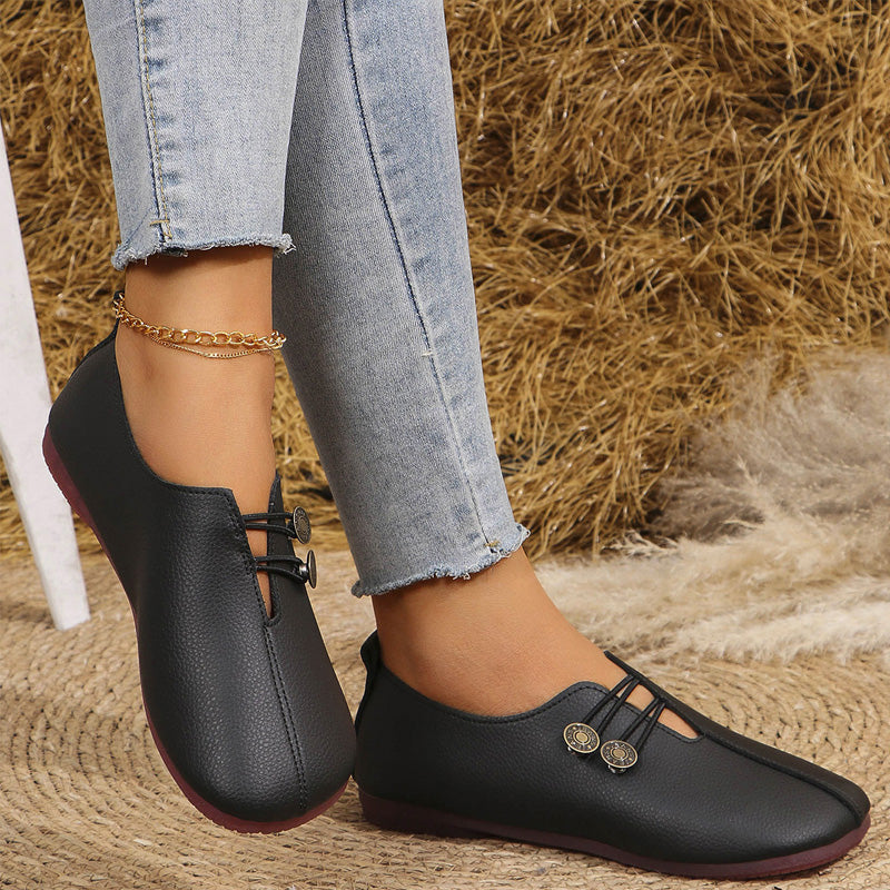 Γυναικεία φλατ δερμάτινα παπούτσια από μαλακό δέρμα-GR