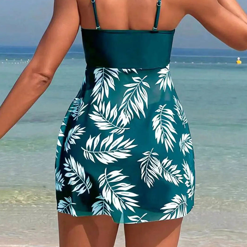 🌴👙Γυναικείο μαγιό δύο τεμαχίων με σχέδιο και σορτς με τιράντες-LT