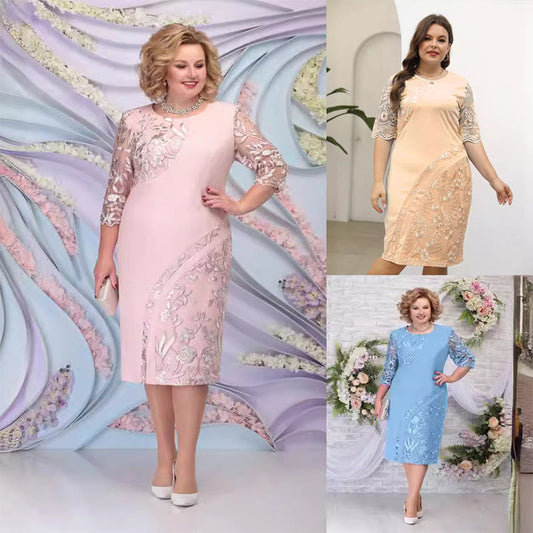 Elegantiška nėriniuota suknelė su gėlėmis-LT