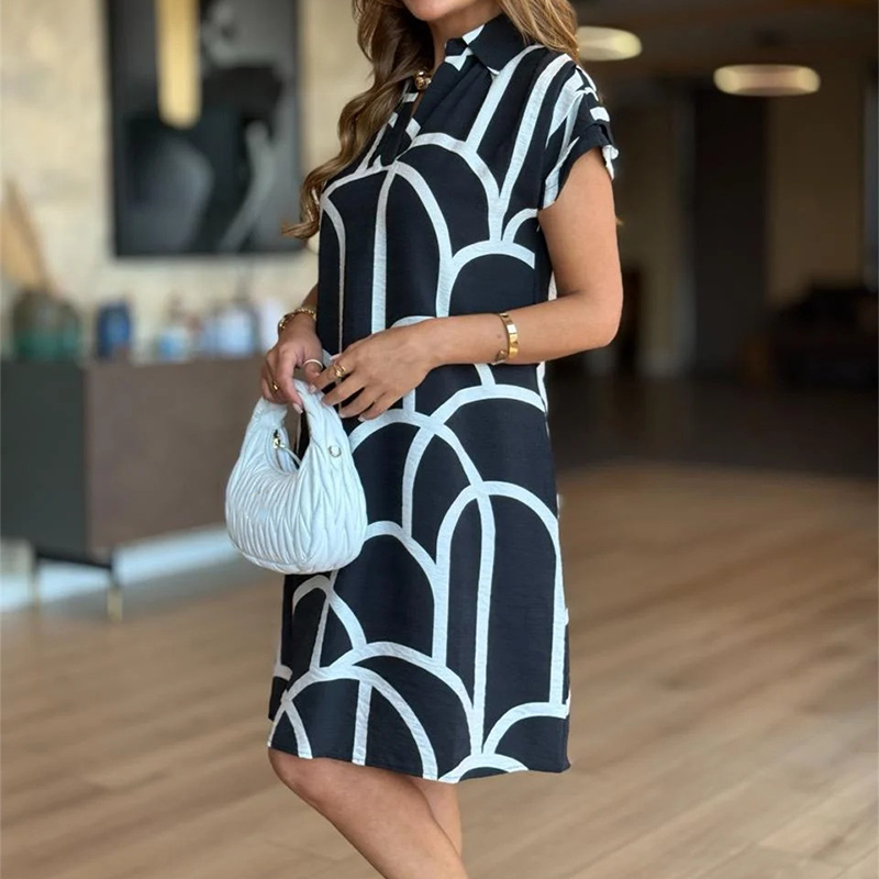 Krásne dámske šaty s potlačou a voľným strihom-SK