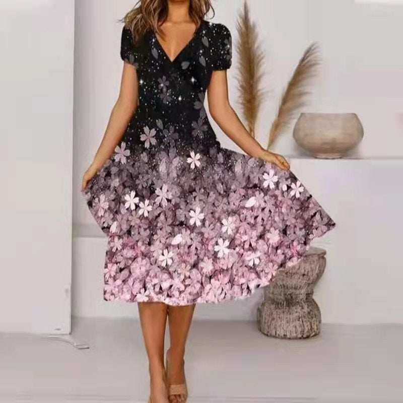 【S-4XL】🌺Damska luźna sukienka z nadrukiem i dekoltem w serek