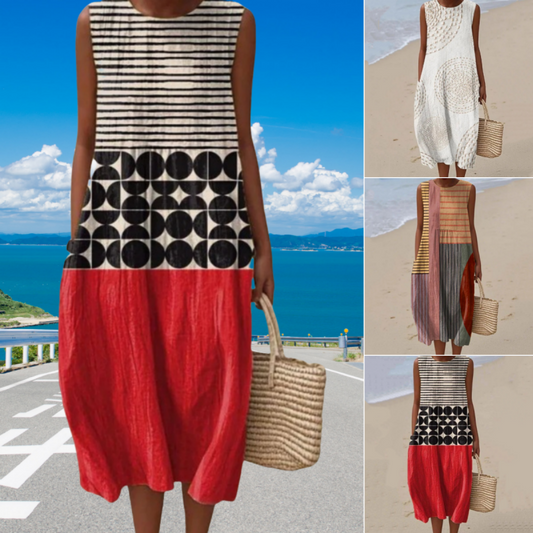 Madinga moteriška suknelė be rankovių su apvalia iškirpte-LT