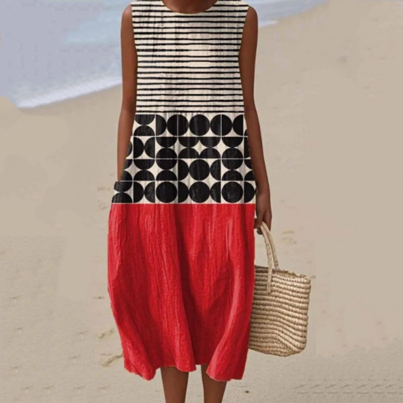 Madinga moteriška suknelė be rankovių su apvalia iškirpte-LT