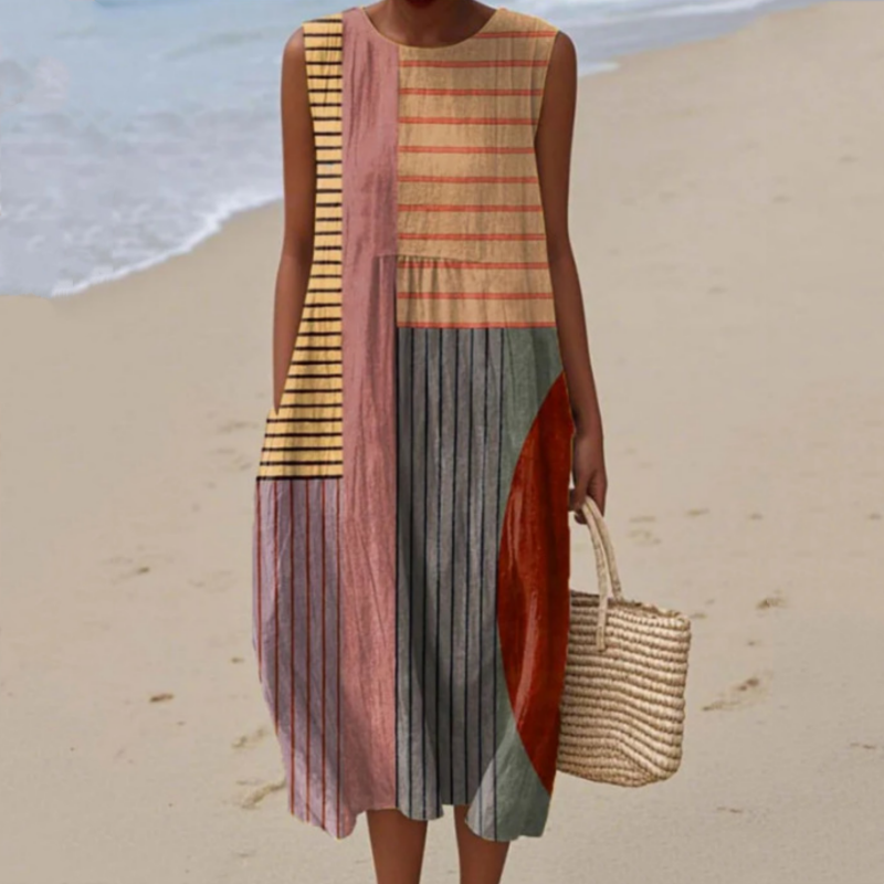 Madinga moteriška suknelė be rankovių su apvalia iškirpte-LT