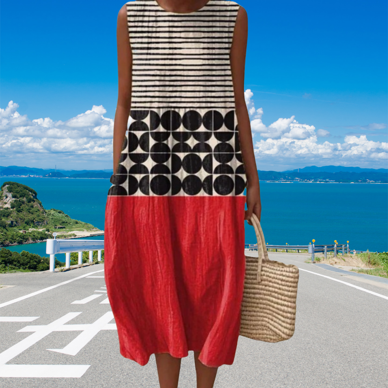 Madinga moteriška suknelė be rankovių su apvalia iškirpte-LT