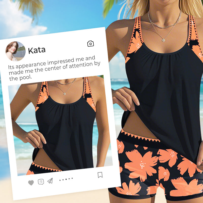 👙Damski dwuczęściowy zestaw kąpielowy z nadrukiem Tankini i szortami