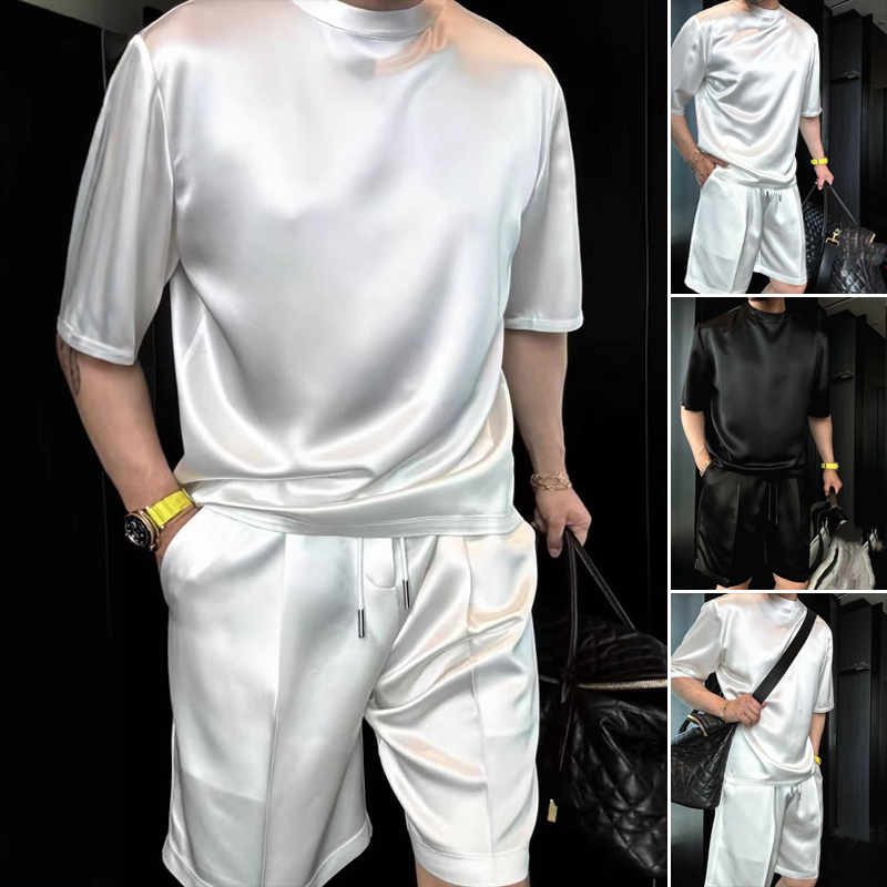 Ανδρική casual μονόχρωμη μπλούζα και βερμούδα δύο τεμαχίων-GR