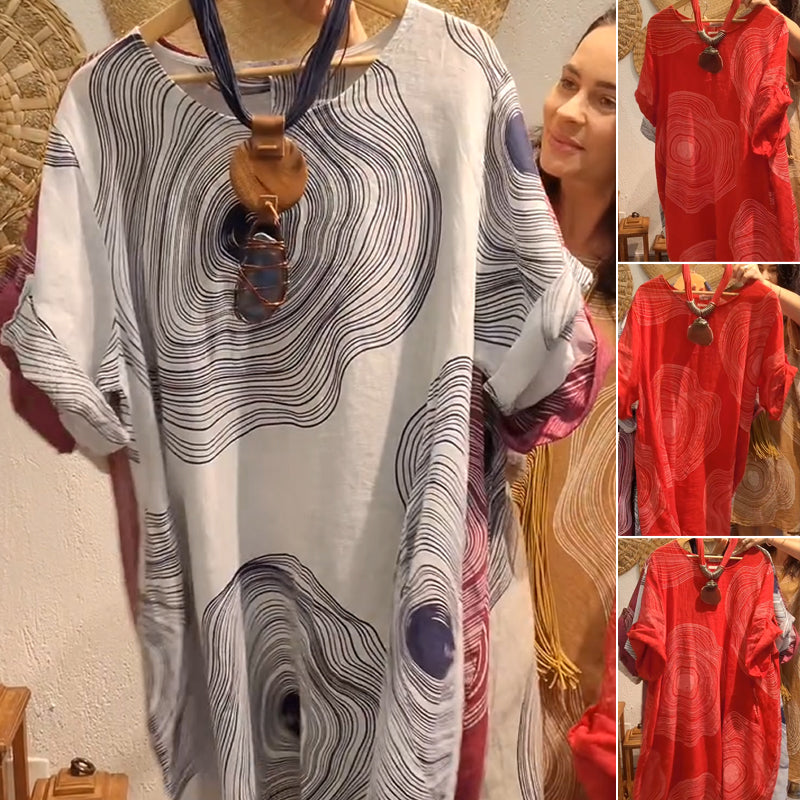 Moteriška suknelė su V formos iškirpte ir raštu-LT