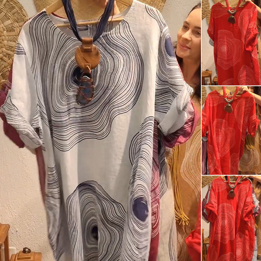 Moteriška suknelė su V formos iškirpte ir raštu-LT