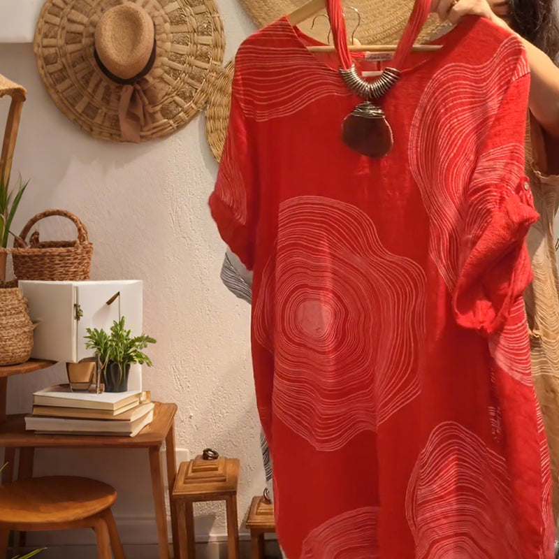 Moteriška suknelė su V formos iškirpte ir raštu-LT