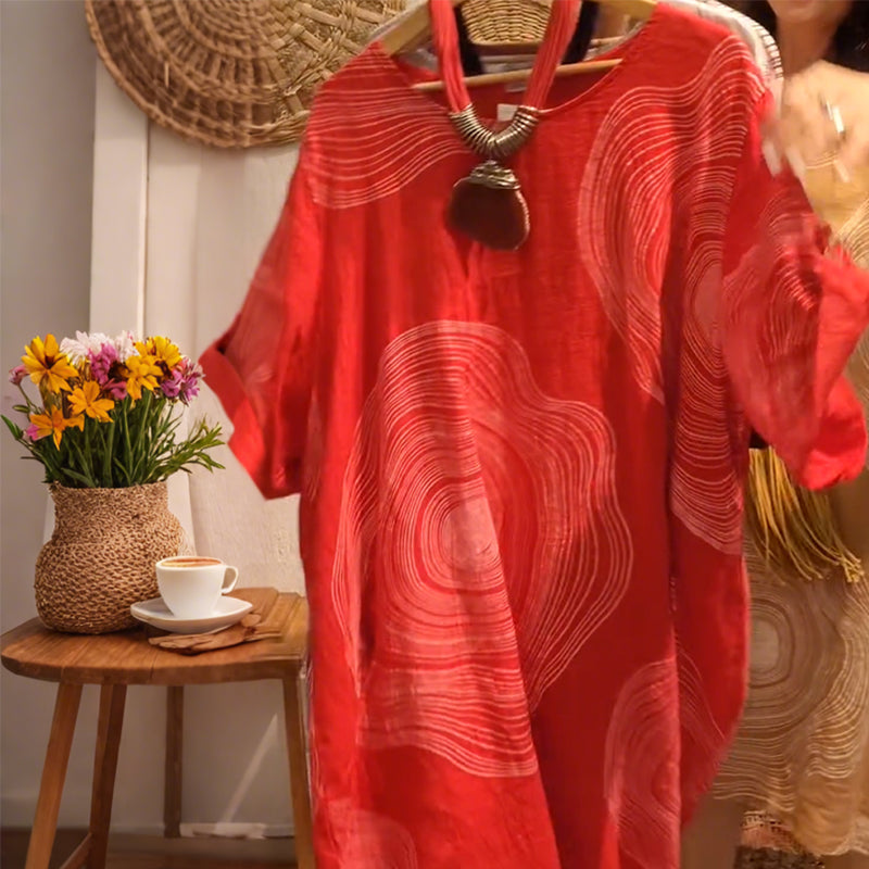 Moteriška suknelė su V formos iškirpte ir raštu-LT