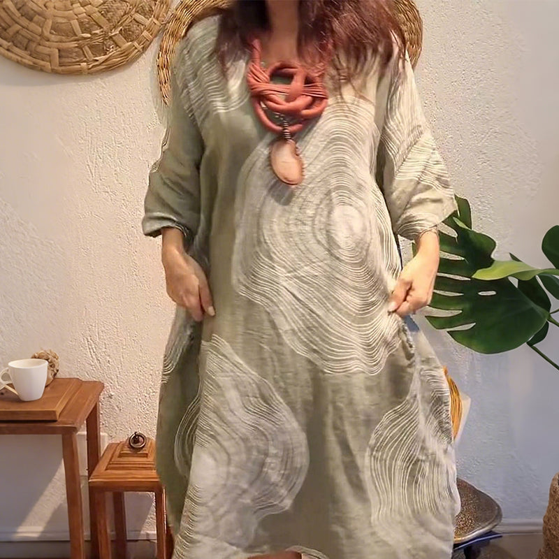 Moteriška suknelė su V formos iškirpte ir raštu-LT