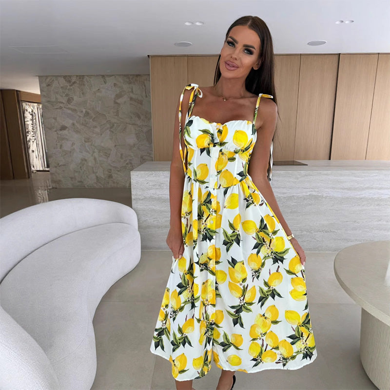 👗Κομψό γυναικείο φόρεμα με λεπτές τιράντες και φλοράλ τύπωμα-GR