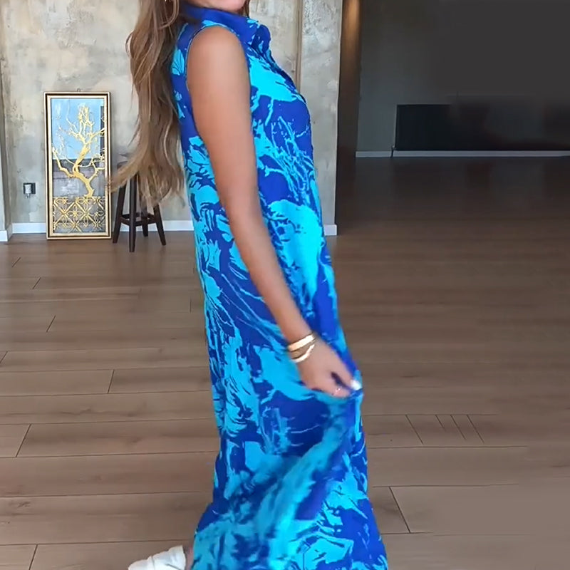 💃Ženske modne potiskane dolge obleke brez rokavov-SI