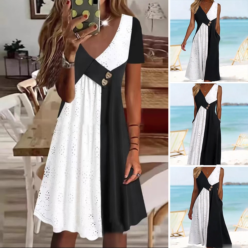 👗 Κομψό γυναικείο φόρεμα με ντεκολτέ σε σχήμα καρδιάς και μοντέρνο patchwork-GR