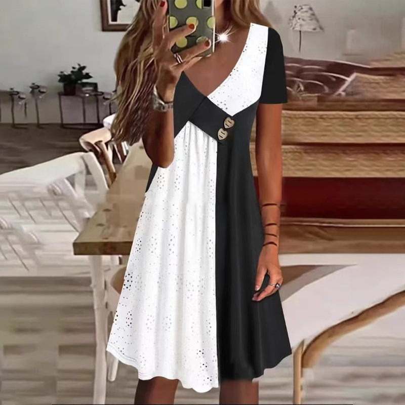 👗 Κομψό γυναικείο φόρεμα με ντεκολτέ σε σχήμα καρδιάς και μοντέρνο patchwork-GR