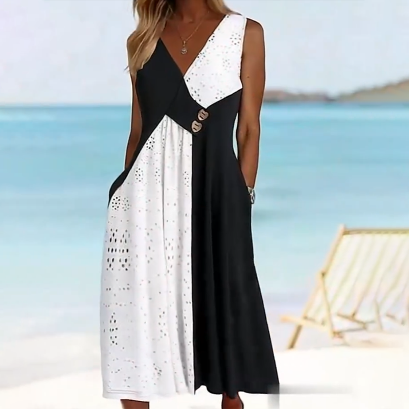 👗 Κομψό γυναικείο φόρεμα με ντεκολτέ σε σχήμα καρδιάς και μοντέρνο patchwork-GR