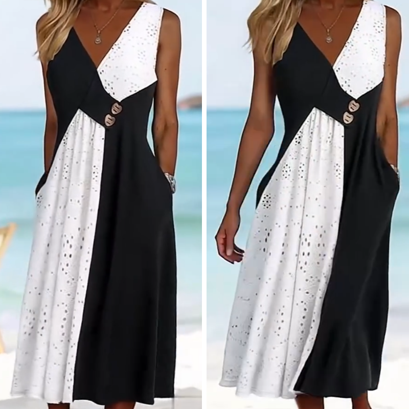 👗 Κομψό γυναικείο φόρεμα με ντεκολτέ σε σχήμα καρδιάς και μοντέρνο patchwork-GR