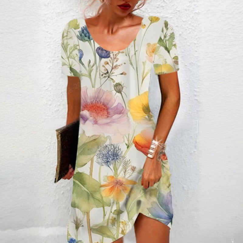 Moteriška kasdienė gėlėta suknelė-LT