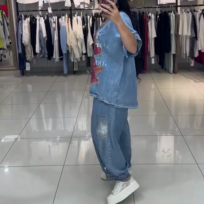 Moteriškas margintas komplektas, palaidinė ir kelnės-LT