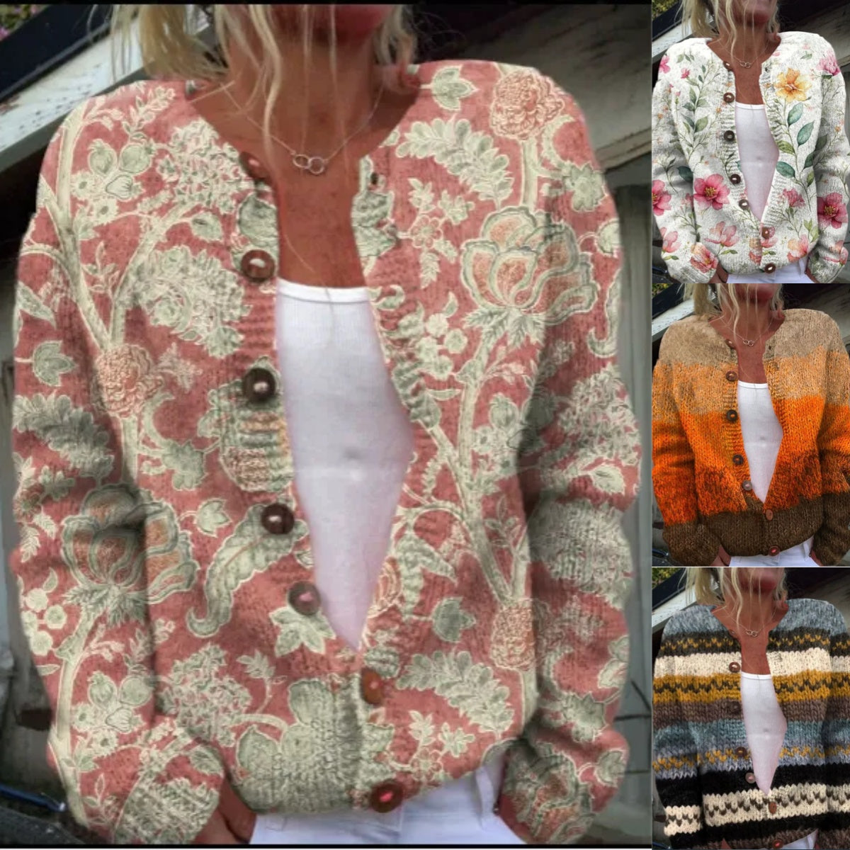 Moteriški paltai su raštais, užsegimais sagomis, atvira priekine dalimi-LT