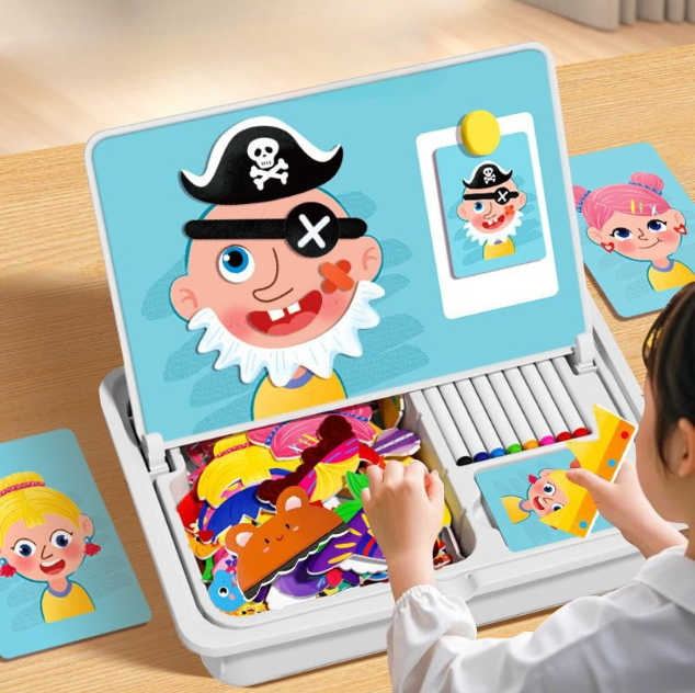 Magnetinis galvosūkis, veido dekoravimo kelioninis žaidimas, dvipusis ikimokyklinio amžiaus mokymosi žaislai vaikams-LT