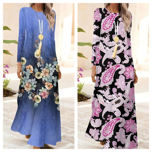 Moteriška suknelė ilgomis rankovėmis ir 3D spauda – LT