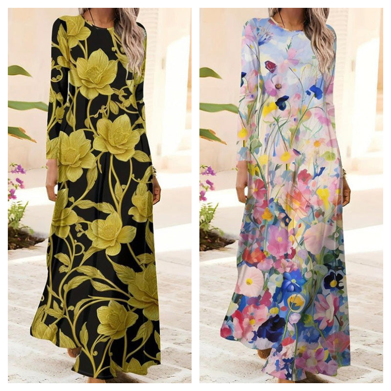 Moteriška suknelė ilgomis rankovėmis ir 3D spauda – LT