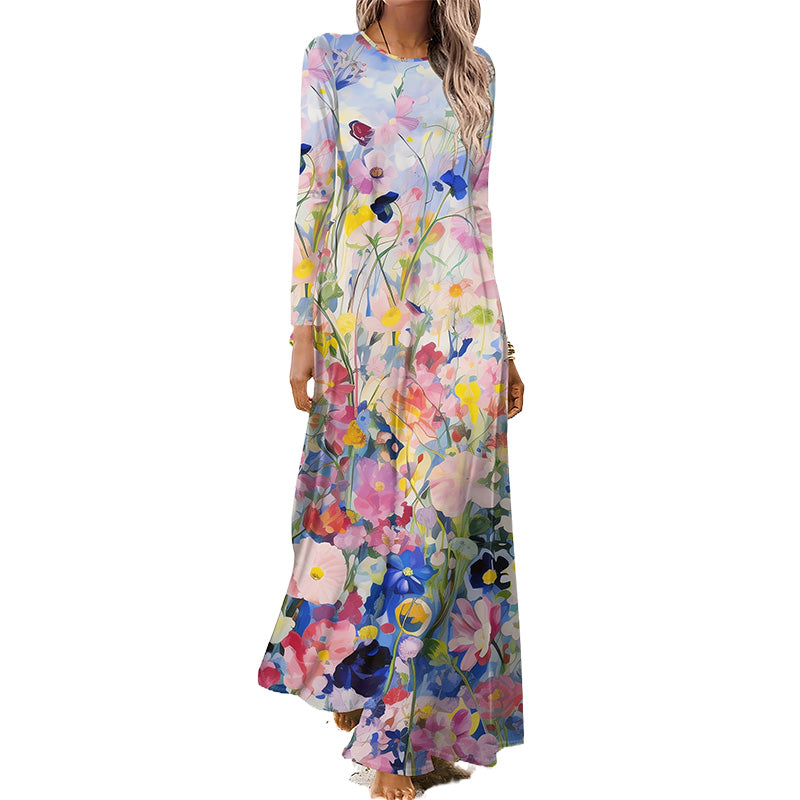 Moteriška suknelė ilgomis rankovėmis ir 3D spauda – LT