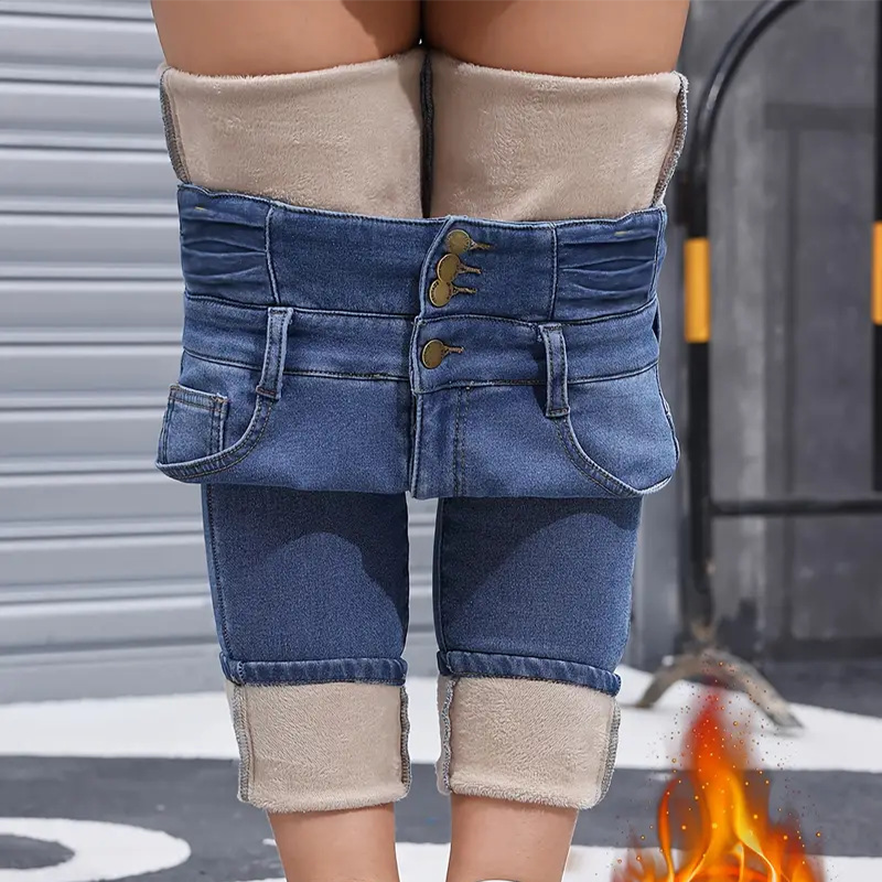 👖Šiltos ir patogios moteriškos džinsinės kelnės su vilnos pamušalu-LT