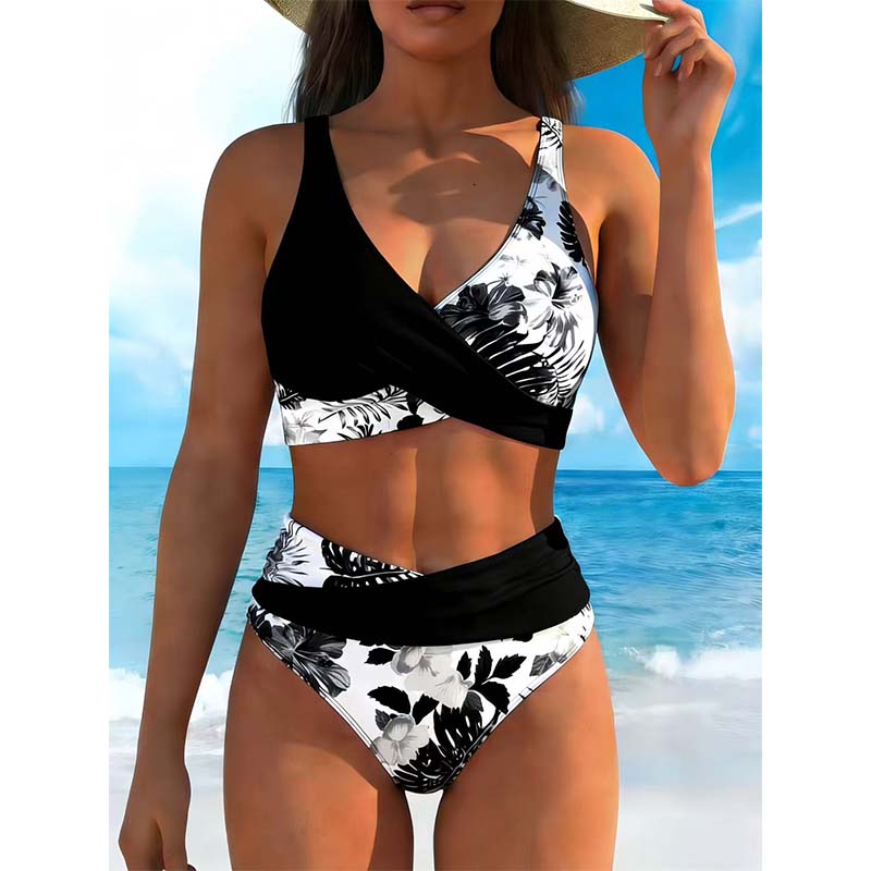 🌸🌿 Podkreśl swoją figurę – damski komplet bikini z wysokim stanem w kwiaty (rozmiary EU S-XL) 🌊👙