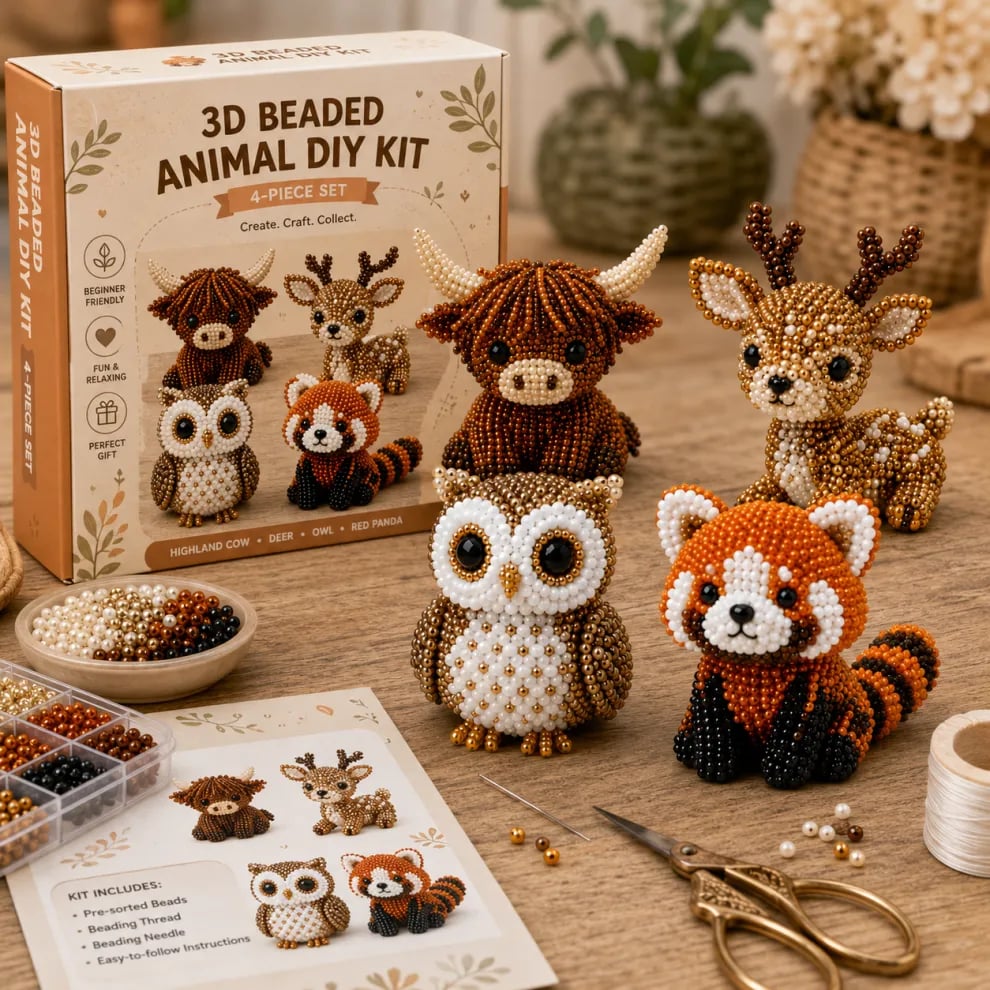 🧵🦉Zestaw do robótek ręcznych w kształcie zwierzątek z koralikami 3D