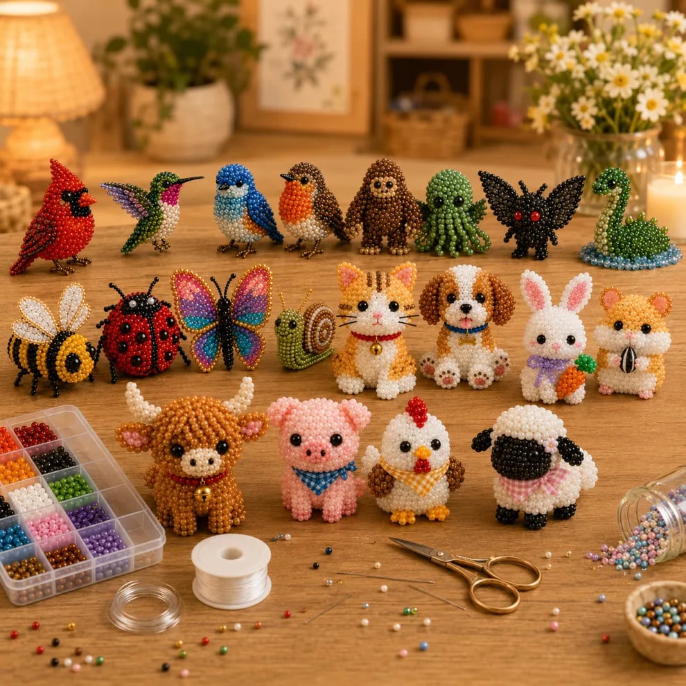 🧵🦉Zestaw do robótek ręcznych w kształcie zwierzątek z koralikami 3D