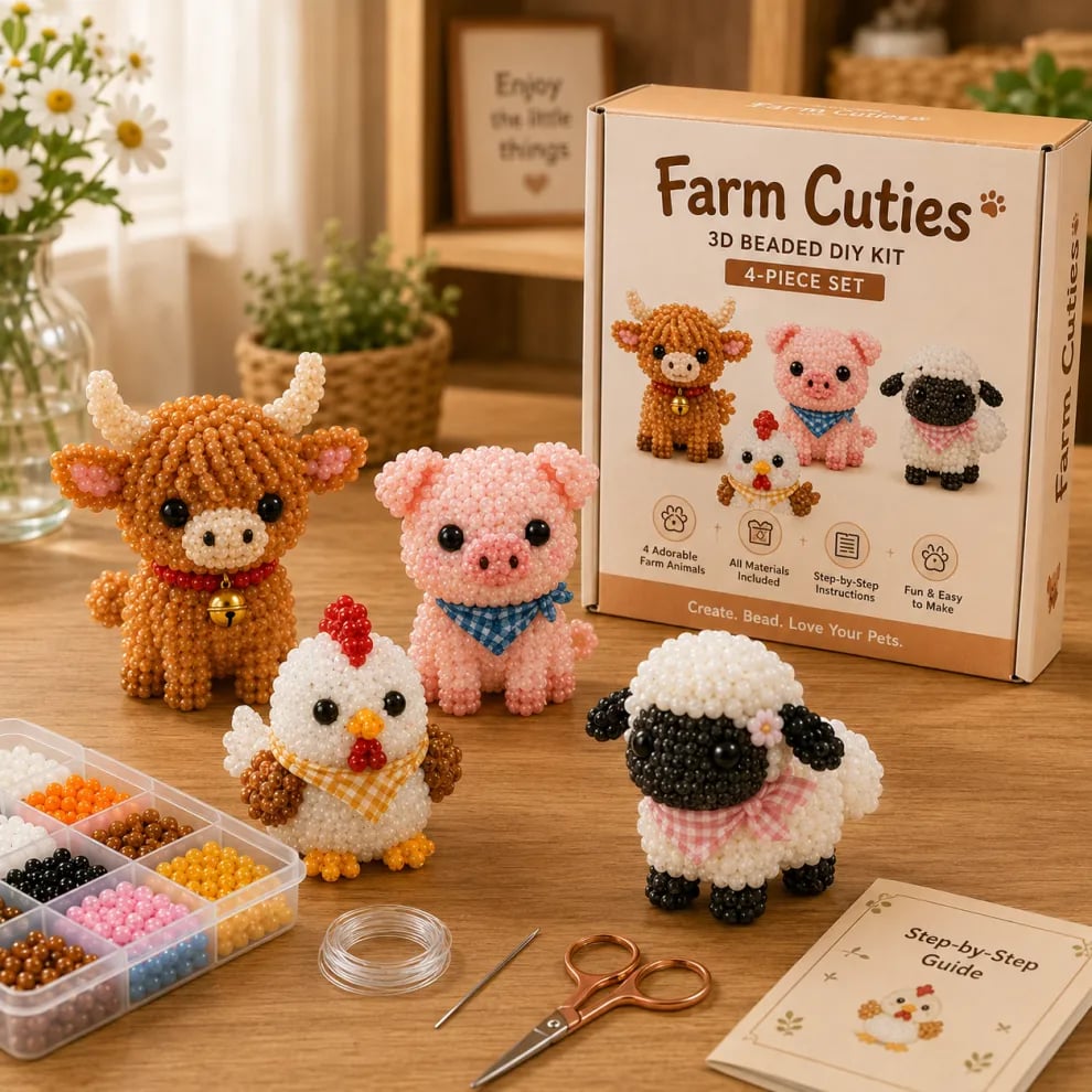 🧵🦉Zestaw do robótek ręcznych w kształcie zwierzątek z koralikami 3D