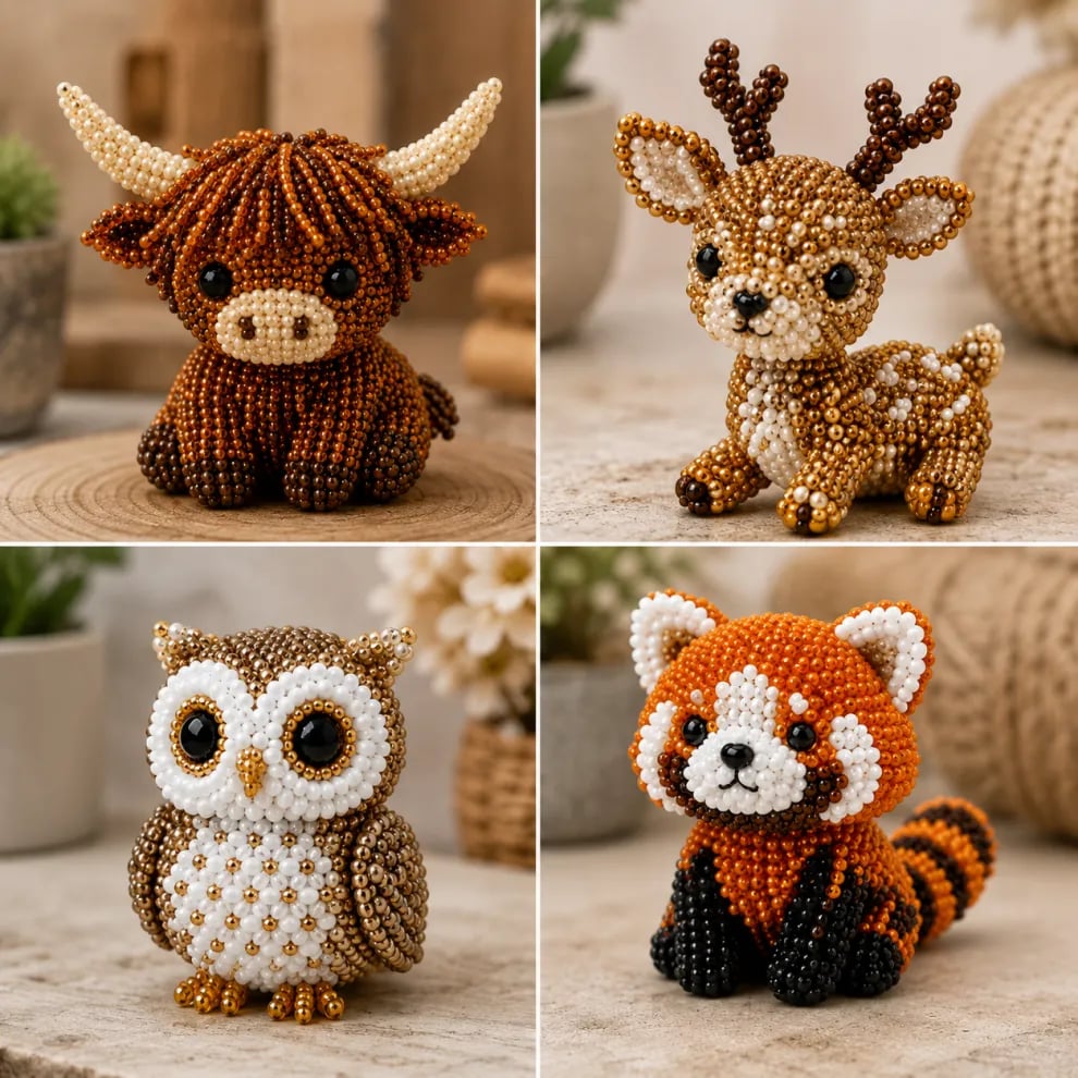 🧵🦉Zestaw do robótek ręcznych w kształcie zwierzątek z koralikami 3D