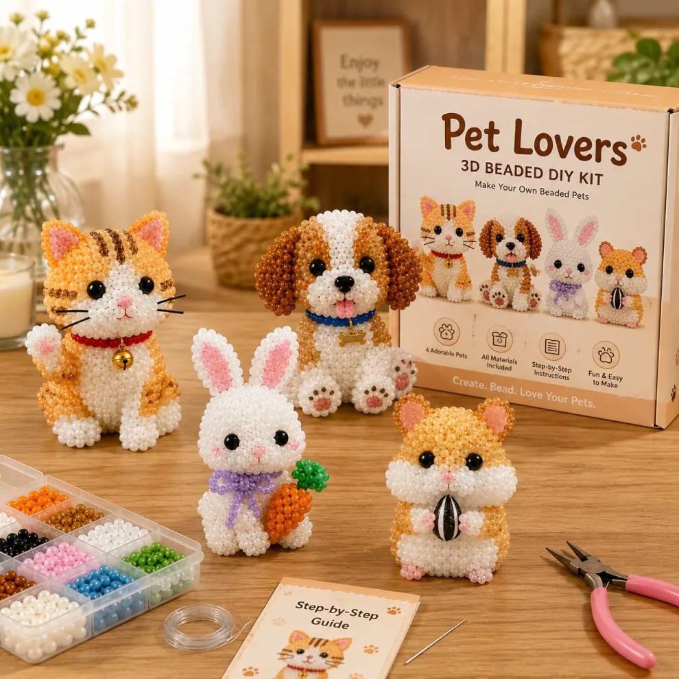 🧵🦉Zestaw do robótek ręcznych w kształcie zwierzątek z koralikami 3D