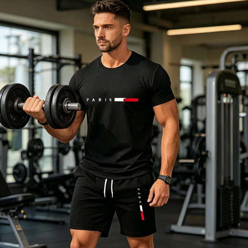 👕 30% ZNIŻKI TERAZ! ⏰ Dwuczęściowy męski komplet z nadrukiem – Miękki i przewiewny – Luźny krój, idealny na letni relaks lub codzienne wyjścia – W komplecie top i szorty 🩳