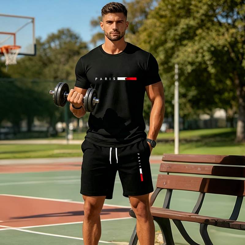 👕 30% ZNIŻKI TERAZ! ⏰ Dwuczęściowy męski komplet z nadrukiem – Miękki i przewiewny – Luźny krój, idealny na letni relaks lub codzienne wyjścia – W komplecie top i szorty 🩳