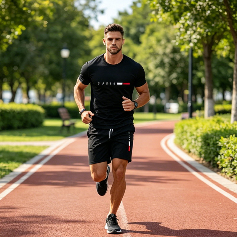 👕 30% ZNIŻKI TERAZ! ⏰ Dwuczęściowy męski komplet z nadrukiem – Miękki i przewiewny – Luźny krój, idealny na letni relaks lub codzienne wyjścia – W komplecie top i szorty 🩳