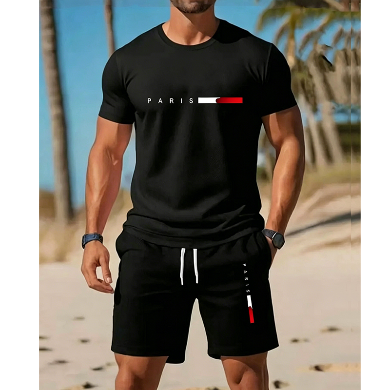 👕 30% ZNIŻKI TERAZ! ⏰ Dwuczęściowy męski komplet z nadrukiem – Miękki i przewiewny – Luźny krój, idealny na letni relaks lub codzienne wyjścia – W komplecie top i szorty 🩳