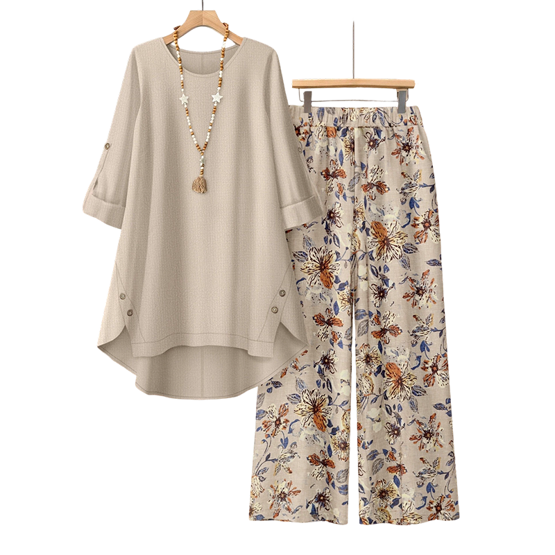 🌼🔥49% zniżki! Damski komplet w stylu boho z bawełny i lnu, z rękawami 3/4 i szerokimi spodniami