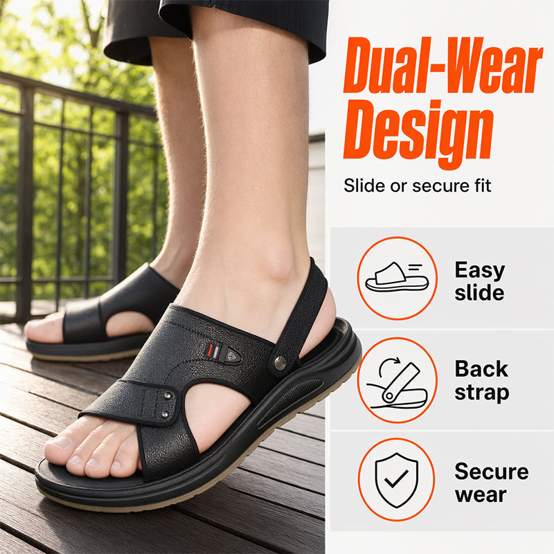 Men's Leather Sandals Dual Use Slip On Outdoor Beach Slippers