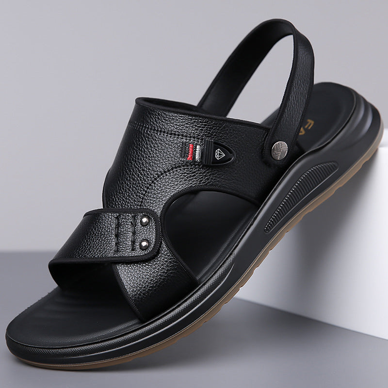 Men's Leather Sandals Dual Use Slip On Outdoor Beach Slippers