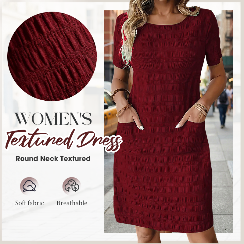 ⌛Oferta ograniczona czasowo – Damska sukienka z okrągłym dekoltem i teksturą do kolan