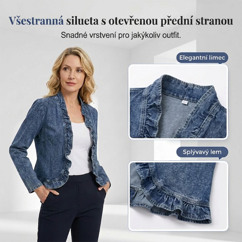 🔥49% ZNIŻKI｜Damska kurtka jeansowa bez zapięcia｜Falbanki, lekki materiał, łatwy do noszenia warstwowego