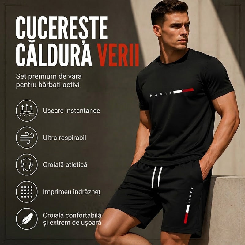 👕 30% ZNIŻKI TERAZ! ⏰ Dwuczęściowy męski komplet z nadrukiem – Miękki i przewiewny – Luźny krój, idealny na letni relaks lub codzienne wyjścia – W komplecie top i szorty 🩳